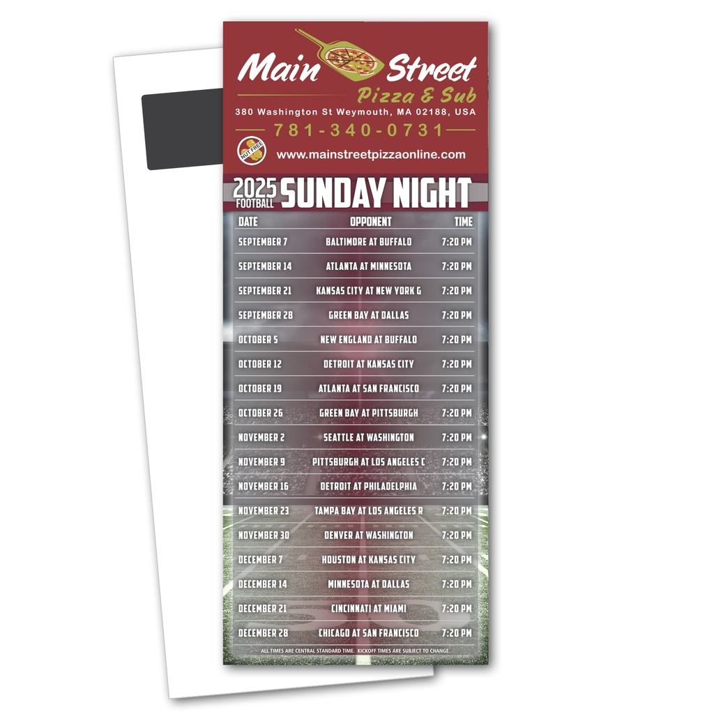 Sunday Night Football Schedule Magnetic Stick Up Card